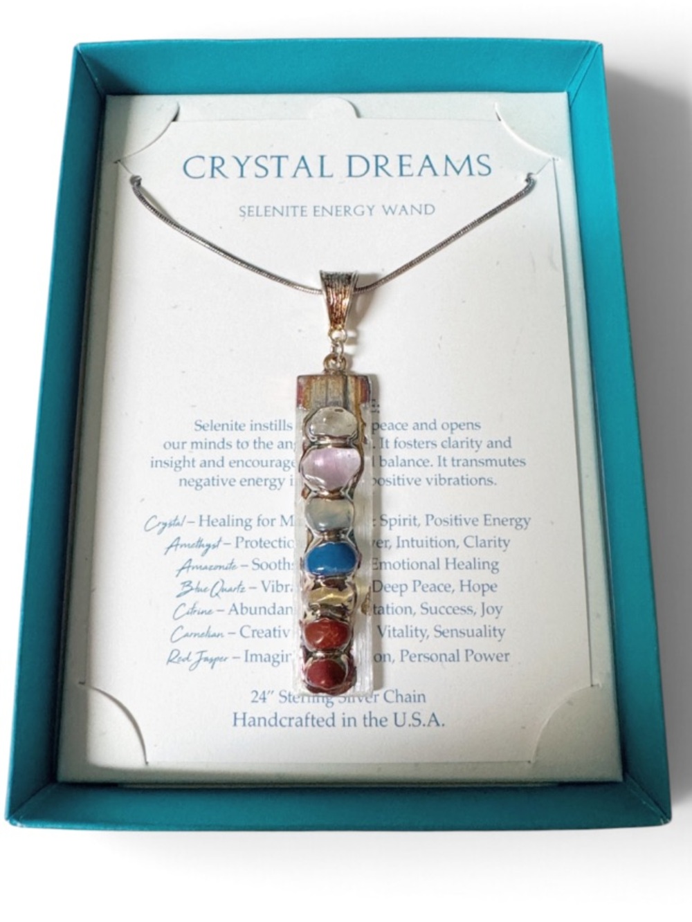 Stone Circle Studio Crystal Dreams Selenite Energy Wand silver pendant necklace